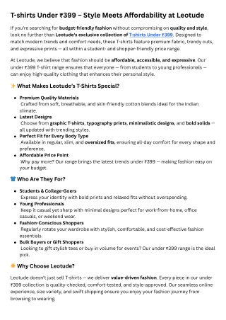 T-shirts Under ₹399 – Style Meets Affordability at Leotude