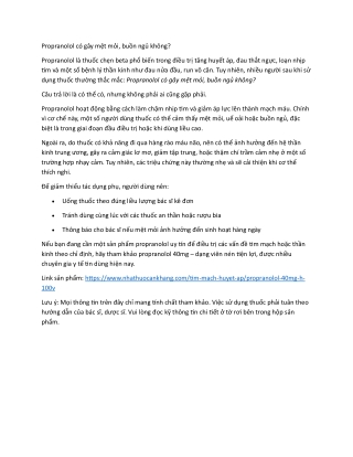 Propranolol co gay met moi buon ngu khong