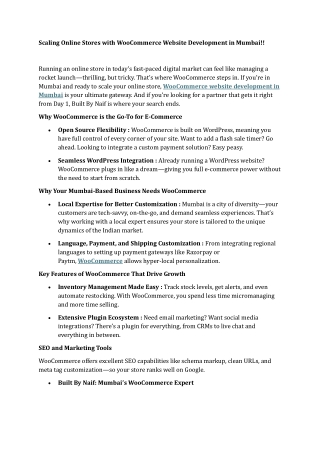 Scaling Online Stores with WooCommerce Website Development in Mumbai!!
