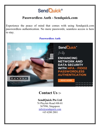 Passwordless Auth - Sendquick.com