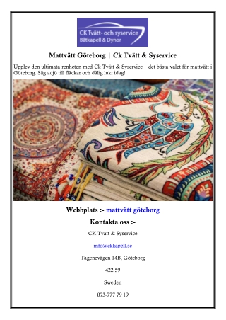 Mattvätt Göteborg | Ck Tvätt & Syservice