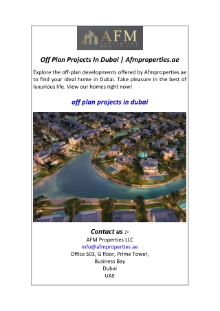 Off Plan Projects In Dubai  Afmproperties.ae