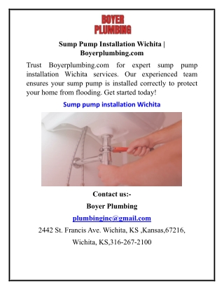 Sump Pump Installation Wichita Boyerplumbing.com