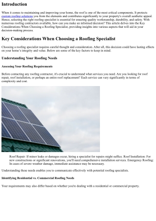 Key Considerations When Choosing a Roofing Specialist