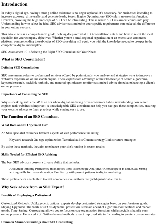 SEO Assessment 101: Selecting the Right SEO Consultant for Your Requirements