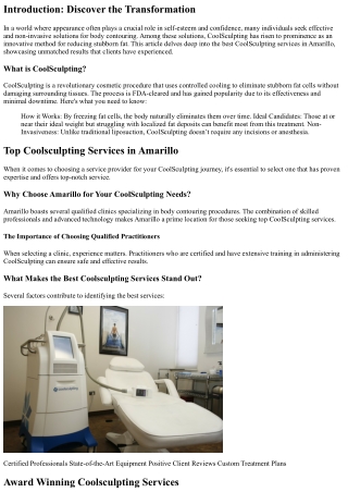 Unmatched Results with the Best Coolsculpting Services in Amarillo