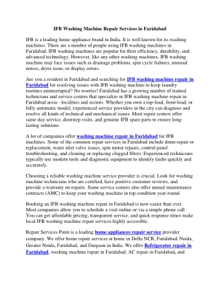 IFB Washing Machine Repair Services in Faridabad