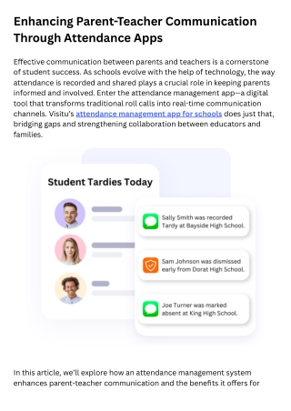 Enhancing Parent-Teacher Communication Through Attendance Apps
