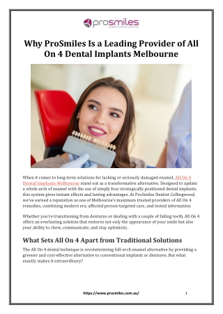 Why ProSmiles Is a Leading Provider of All On 4 Dental Implants Melbourne