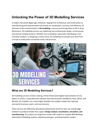 Unlocking the Power of 3D Modelling Services