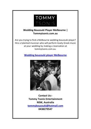 Wedding Bouzouki Player Melbourne | Tommytsonis.com.au