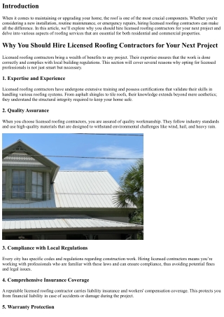Why You Should Hire Licensed Roofing Contractors for Your Next Project