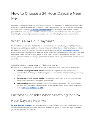 E - How to choose a 24 Hour Daycare Near Me