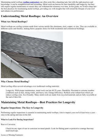 Maintaining Metal Rooftops—Best Practices for Longevity