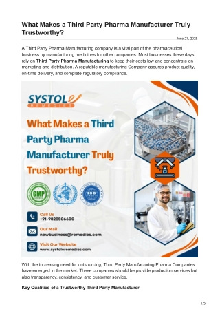 What Makes a Third Party Pharma Manufacturer Truly Trustworthy