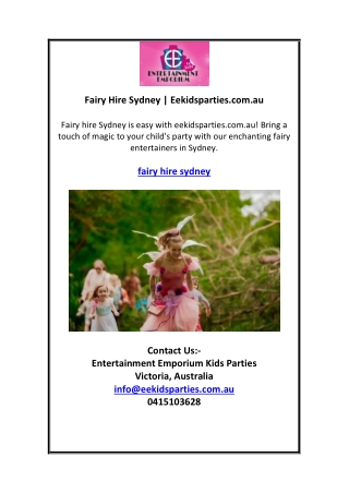 Fairy Hire Sydney | Eekidsparties.com.au