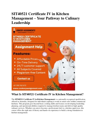 SIT40521 Certificate IV in Kitchen Management