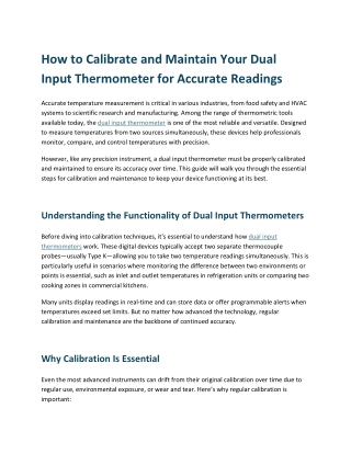 How to Calibrate and Maintain Your Dual Input Thermometer for Accurate Readings