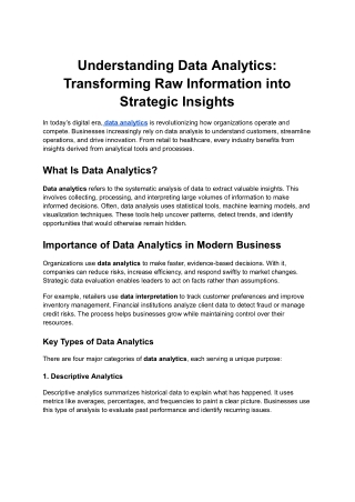 understanding Data Analytics_ Transforming Raw Information into Strategic Insights