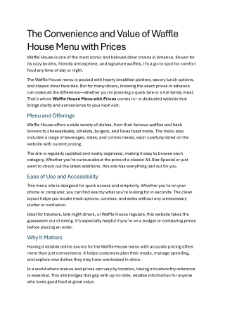 The Convenience and Value of Waffle House Menu with Prices
