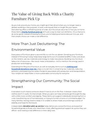 E - The Value of Giving Back With a Charity Furniture Pick Up
