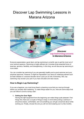 Discover Lap Swimming Lessons in Marana Arizona
