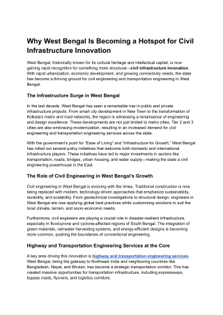 Why West Bengal Is Becoming a Hotspot for Civil Infrastructure Innovation