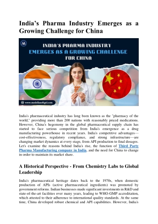 India’s Pharma Industry Emerges as a Growing Challenge for China