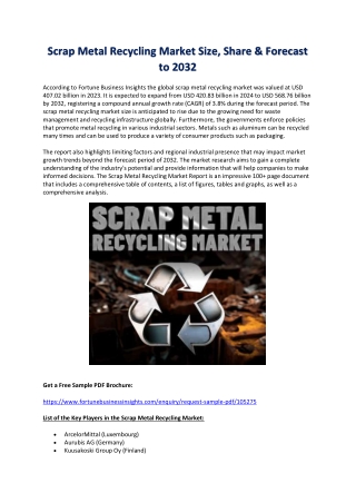 Scrap Metal Recycling Market Size and Revenue Forecast by 2032