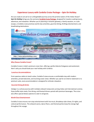 Experience Luxury with Cordelia Cruise Package