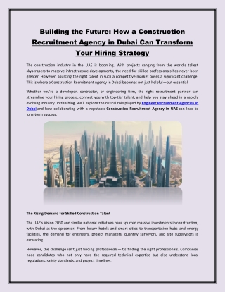 Building the Future How a Construction Recruitment Agency in Dubai Can Transform Your Hiring Strategy