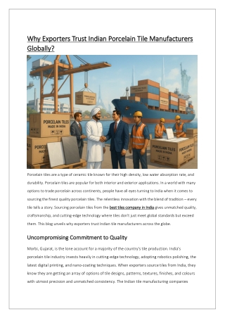 Why Exporters Trust Indian Porcelain Tile Manufacturers Globally