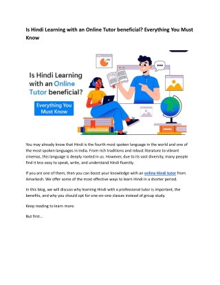 Is Hindi Learning with an Online Tutor beneficial? Everything You Must Know