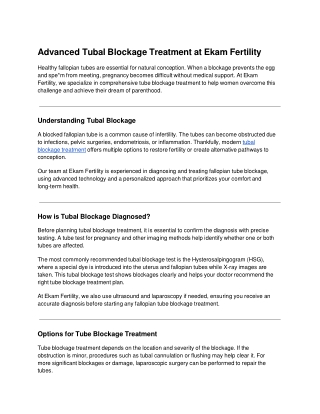 Advanced Tubal Blockage Treatment at Ekam Fertility