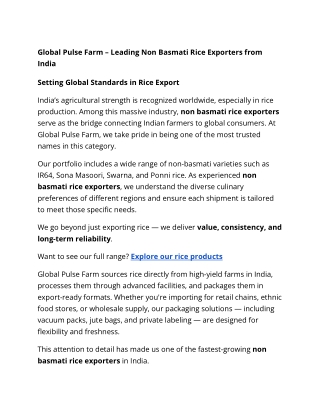 Reliable Non Basmati Rice Exporters – Diverse Varieties from Global Pulse Farm