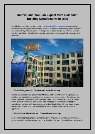 Innovations You Can Expect from a Modular Building Manufacturer in 2025