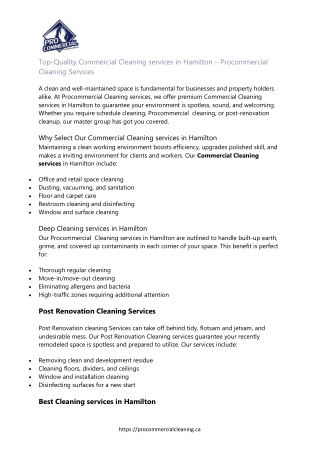 Top-Quality Commercial Cleaning services in Hamilton – Procommercial Cleaning Services