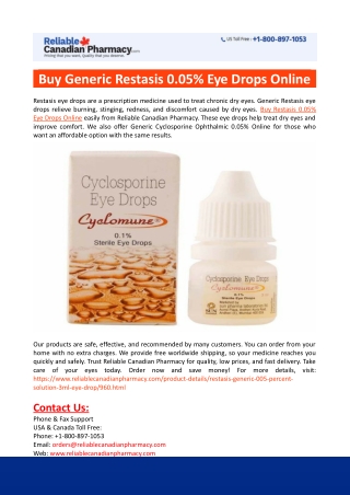 Buy Generic Restasis 0.05% Eye Drops Online