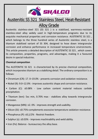 Austenitic SS 321  Stainless Steel, Heat-Resistant Alloy Grade