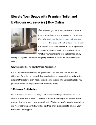 Elevate Your Space with Premium Toilet and Bathroom Accessories | Buy Online