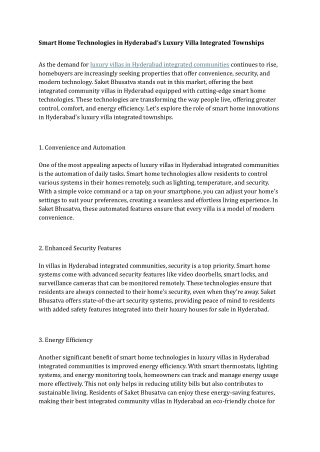 Smart Home Technologies in Hyderabad’s Luxury Villa Integrated Townships