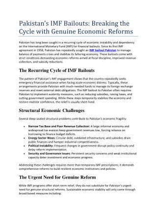Pakistan’s IMF Bailouts: Breaking the Cycle with Genuine Economic Reforms