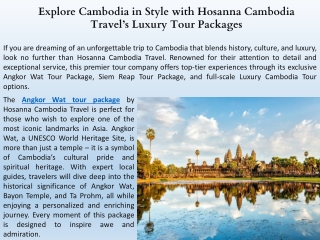 Explore Cambodia in Style with Hosanna Cambodia Travel’s Luxury Tour Packages