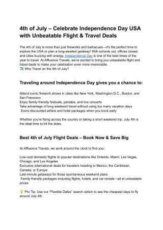 4th of July – Celebrate Independence Day USA with Unbeatable Flight & Travel Deals