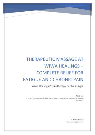 Therapeutic Massage at Wiwa HealingsPhysiotherapy Centre in Agra
