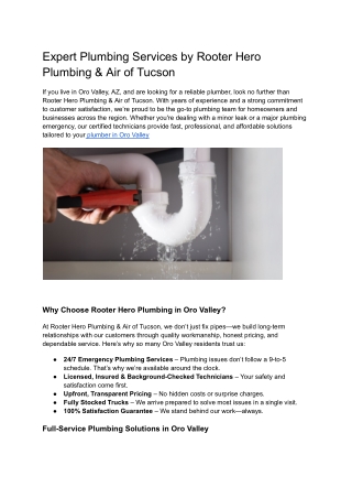 Expert Plumbing Services by Rooter Hero Plumbing & Air of Tucson