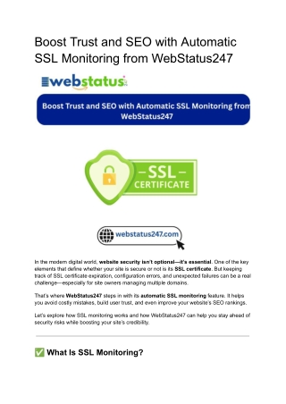 Boost Trust and SEO with Automatic SSL Monitoring from WebStatus247
