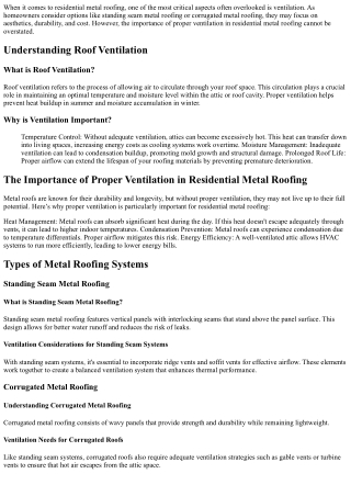 The Importance of Proper Ventilation in Residential Metal Roofing