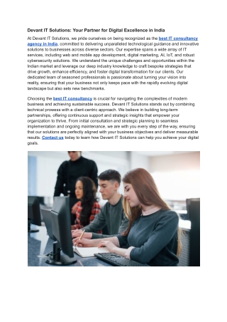 Devant IT Solutions Your Partner for Digital Excellence in India