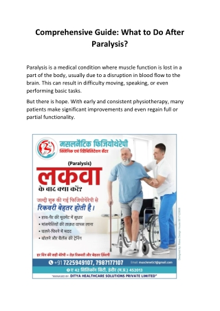 Comprehensive Guide: What to Do After Paralysis?